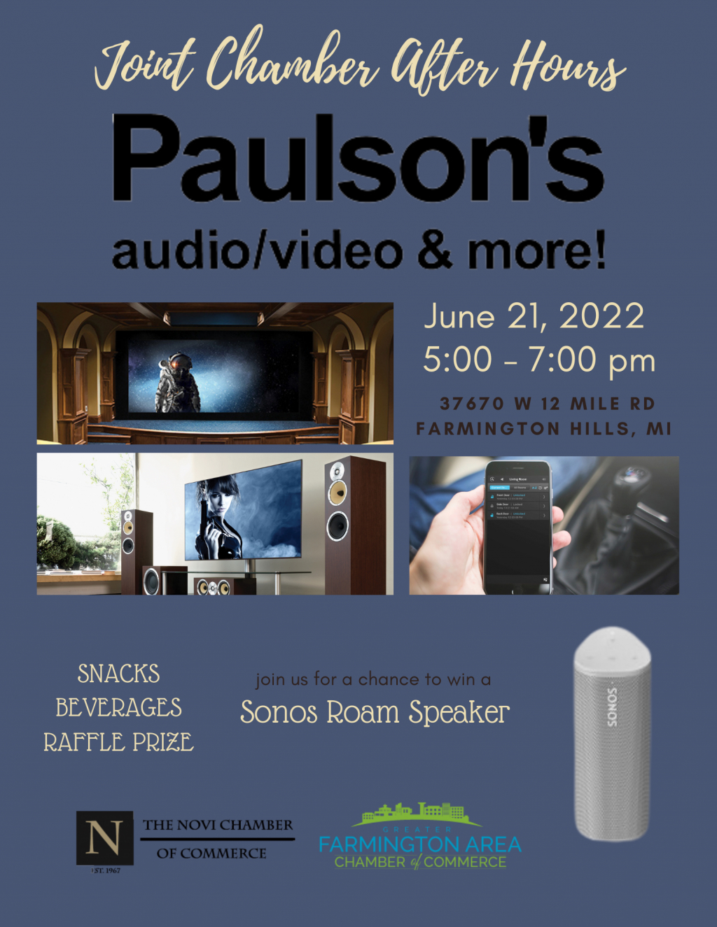 After Hours JOINT NETWORKING with Novi Chamber at Paulson's Audio/Visual