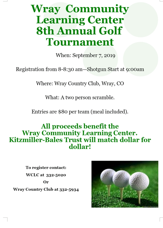 8th Annual Golf Tournament benefiting Wray Community Learning Center