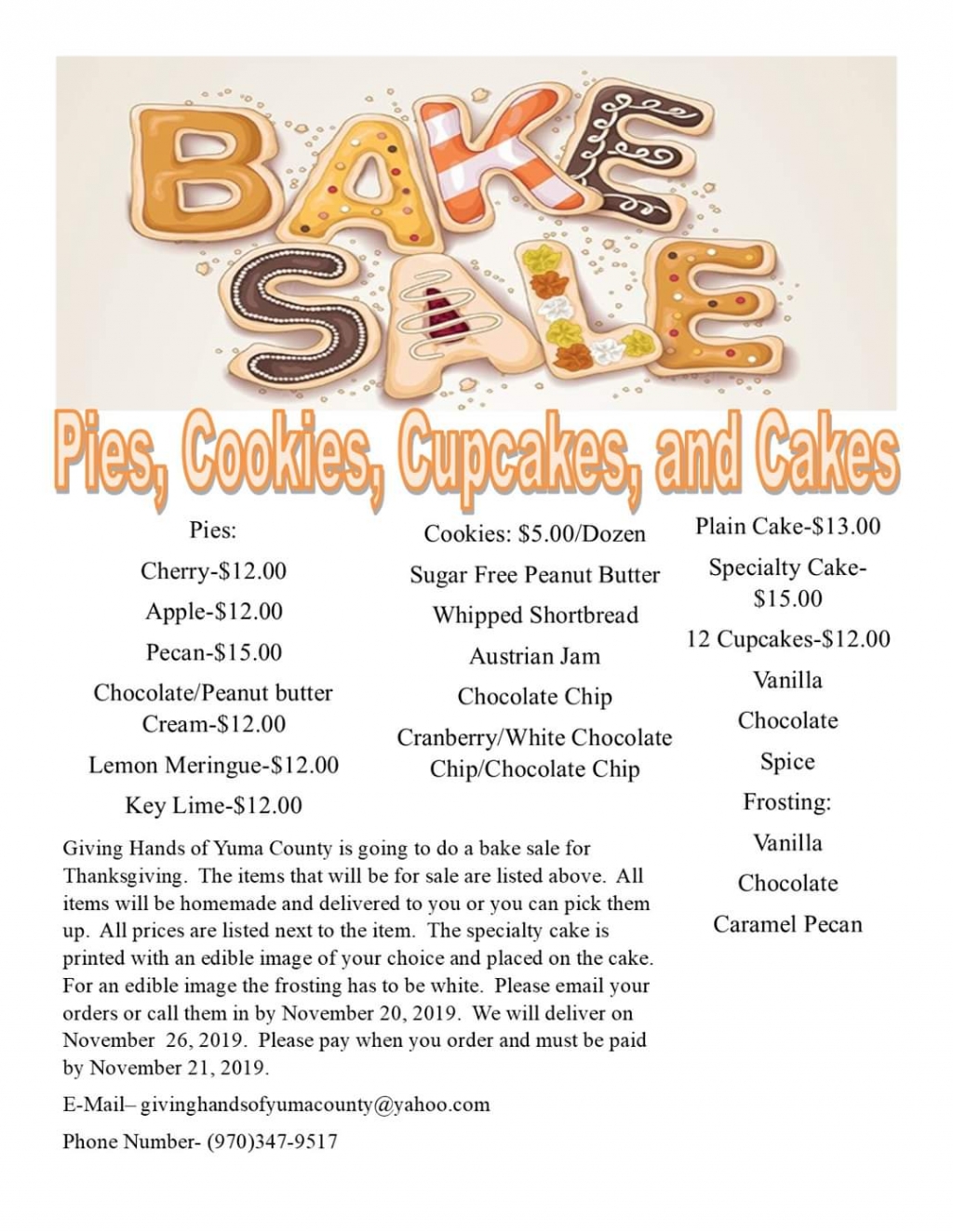 Bake Sale benefiting Giving Hands of Yuma County Wray Chamber of