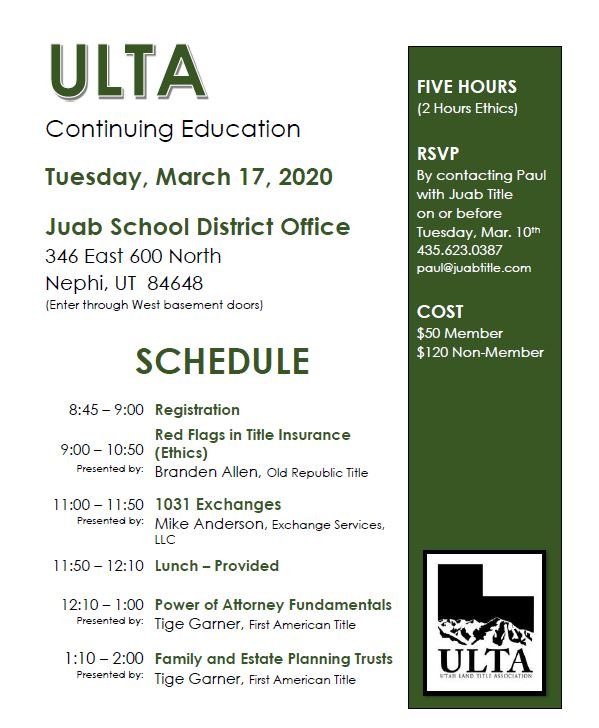 Southern Utah ULTA Continuing Education Seminar Utah Land and Title