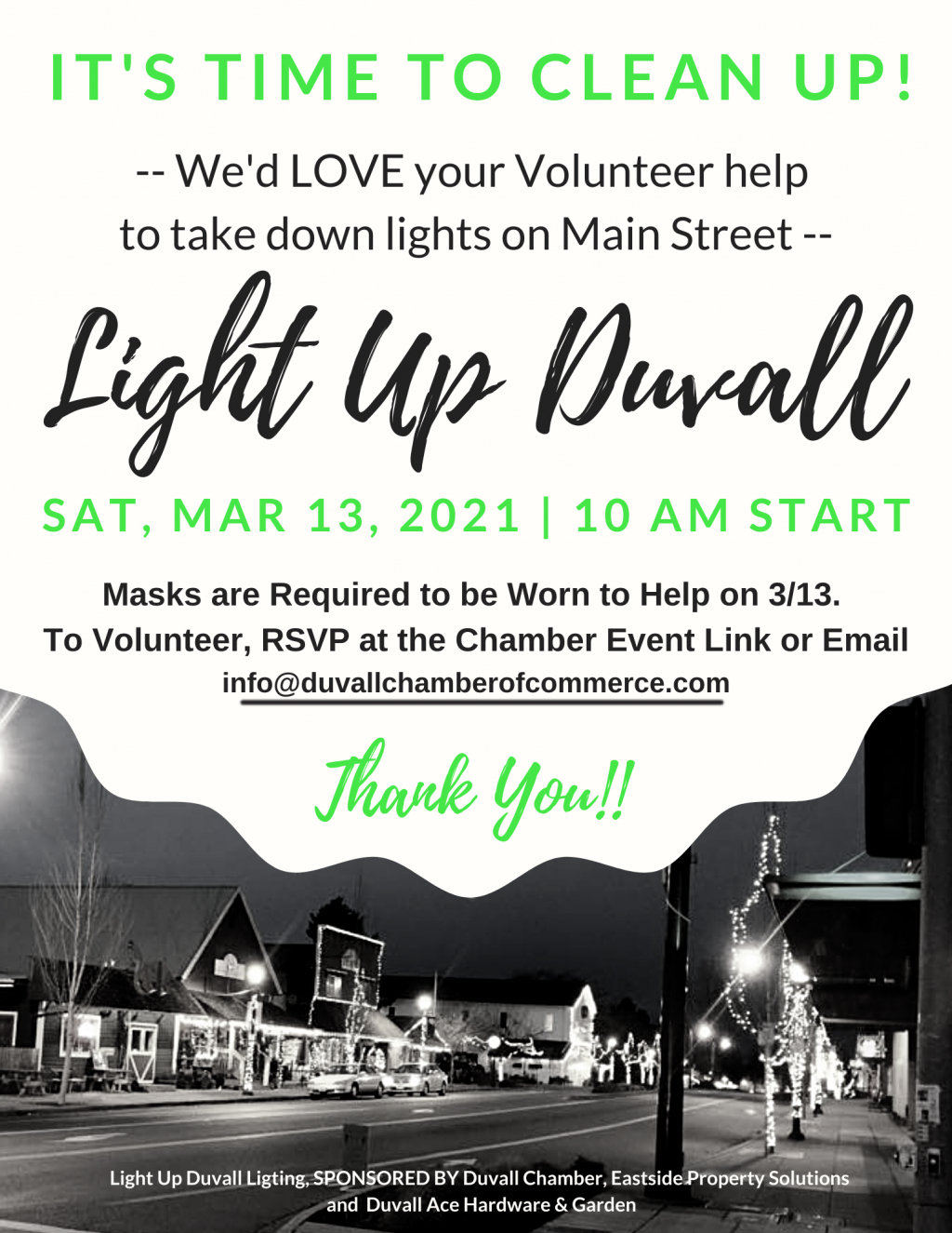 Image for Light Up Duvall Community Clean Up Day on Mar 13, 2021