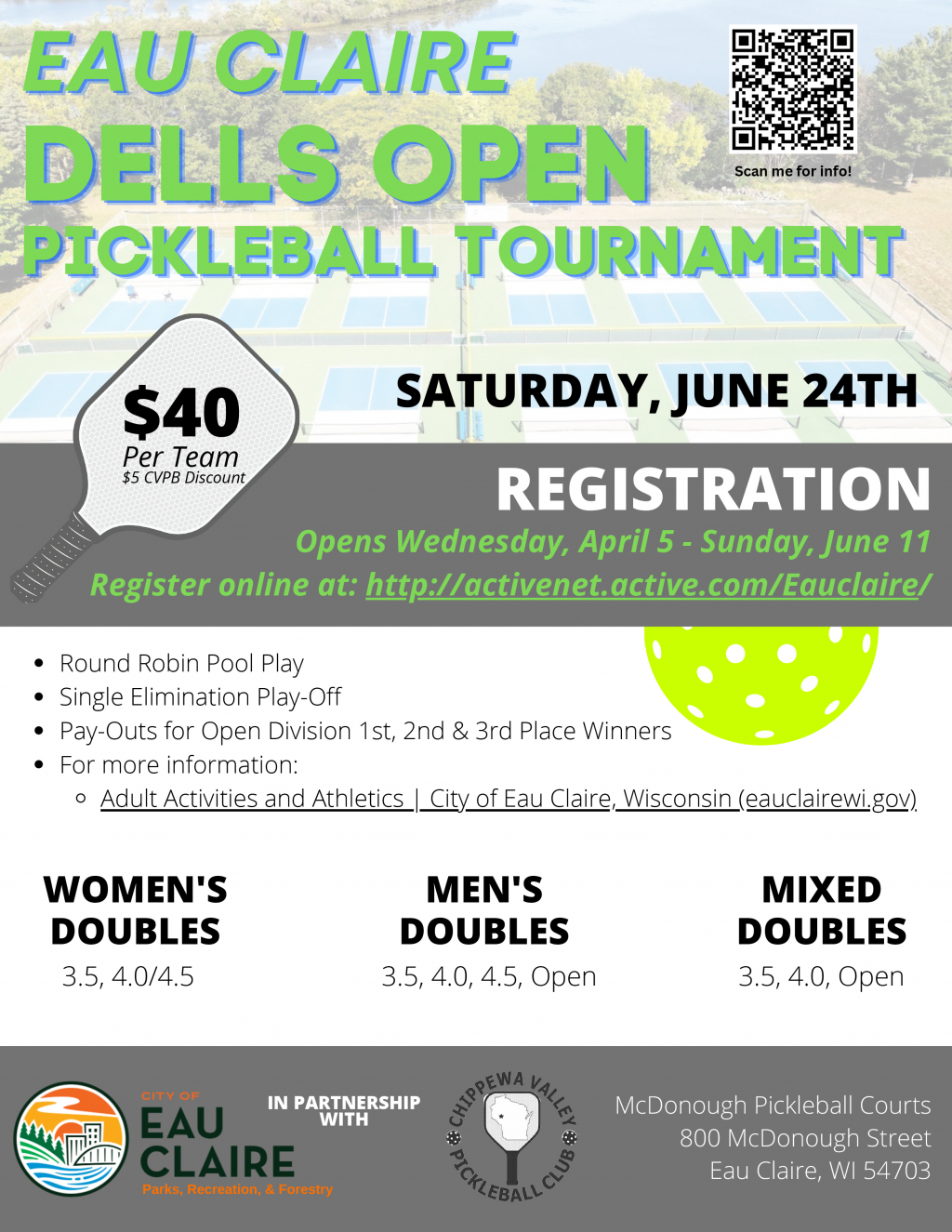 Eau Claire Dells Open Pickleball Tournament Chippewa Valley