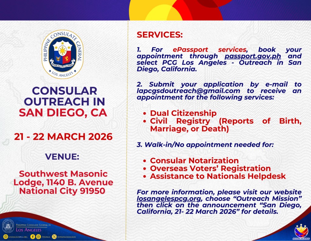 Philippine Consular Outreach Schedule 2027 Seattle
