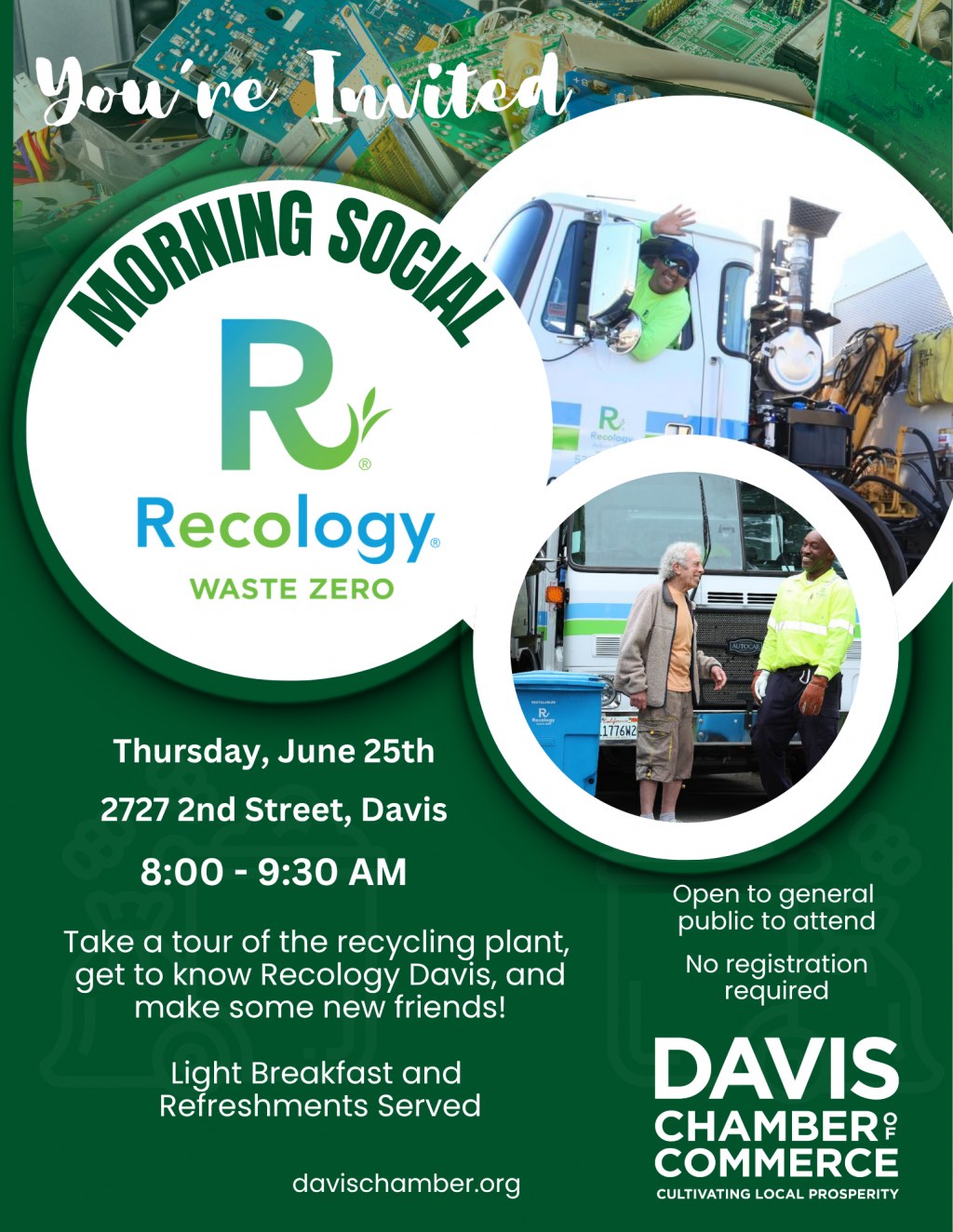 Flyer for Morning Social with Recology Davis