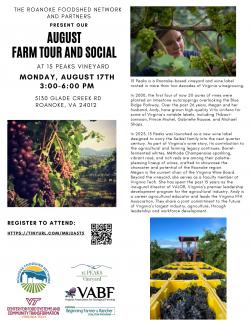 Image for AUGUST FARM TOUR & SOCIAL @ 15 PEAKS VINEYARDREGISTRATION REQUIRED